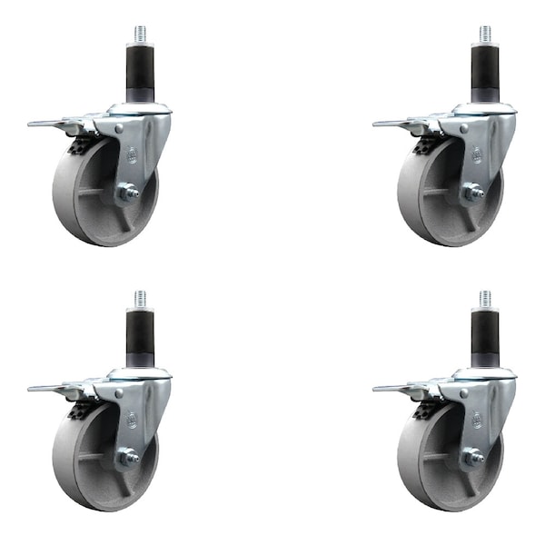 Service Caster 4'' Semi Steel Swivel 1-1/4'' Expanding Stem Caster Set Total Lock Brake, 4PK SCC-EXTTL20S414-SSS-114-4 - main